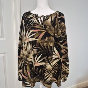 Old Navy Black and Tan Leaf Print Blouse